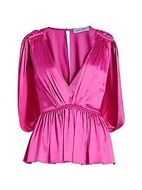 Satin Cape-Sleeve Top