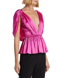 Satin Cape-Sleeve Top