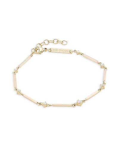 Prong Diamonds 14K Yellow Gold & 0.18 TCW Diamond Bar-Chain Bracelet