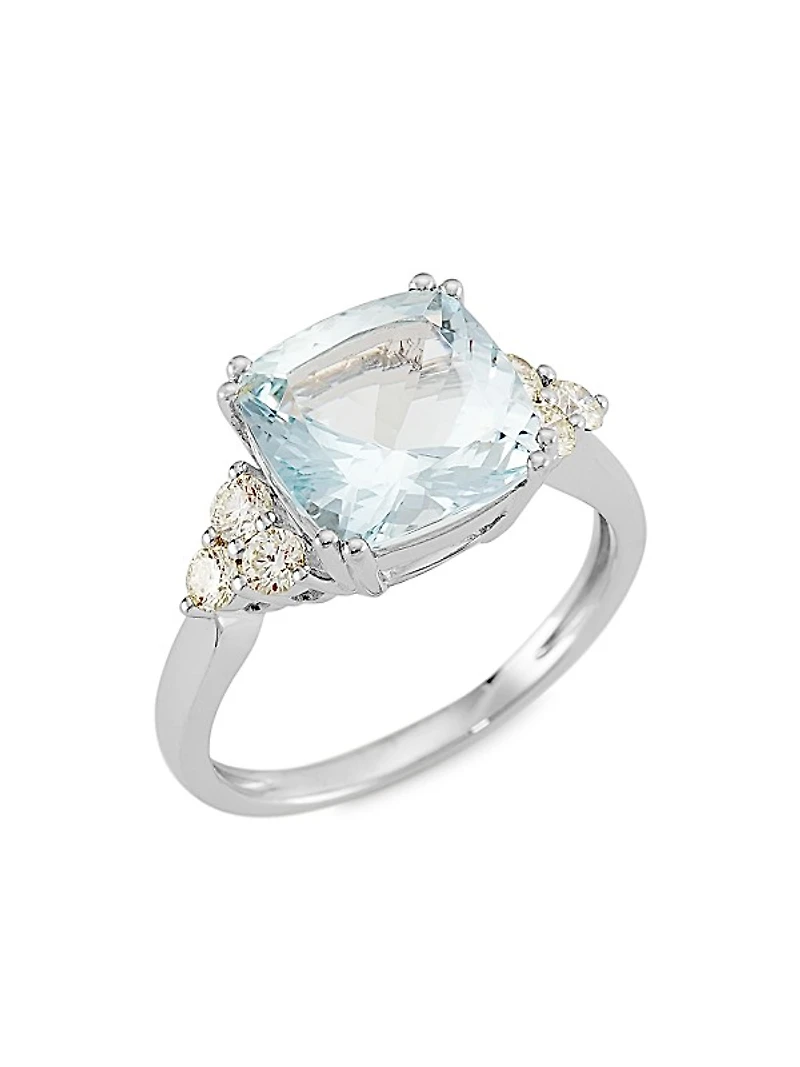 14K White Gold, Aquamarine, & 0.45 TCW Diamond Ring