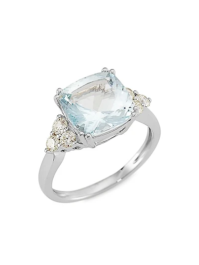 14K White Gold, Aquamarine, & 0.45 TCW Diamond Ring