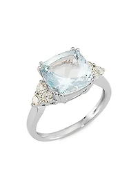 14K White Gold, Aquamarine, & 0.45 TCW Diamond Ring