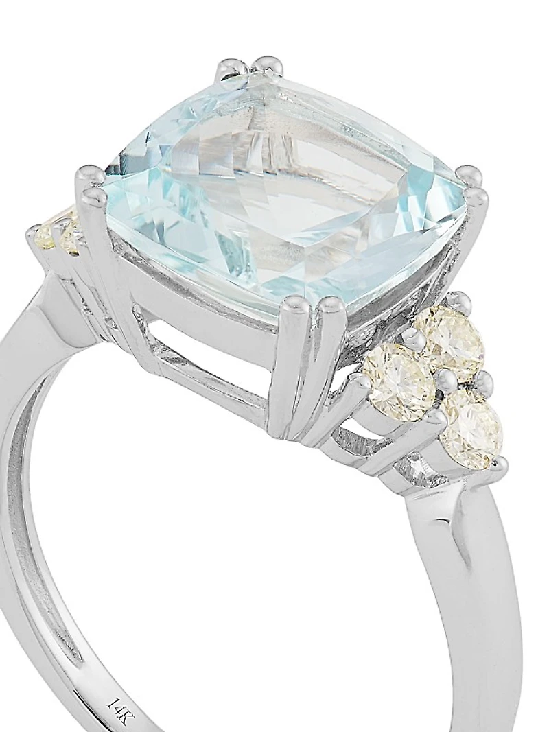 14K White Gold, Aquamarine, & 0.45 TCW Diamond Ring