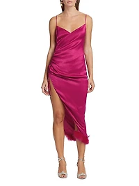 Ayn Feather-Embellished Wrap Midi-Dress