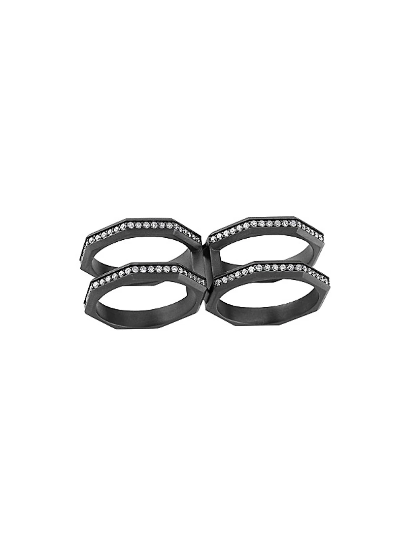 Luminescence Black Rhodium-Plate & Diamond Hypernova Two-Finger Ring