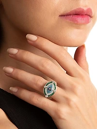 Guardian 14K White Gold, Diamond, Tsavorite & Blue Sapphire Ring