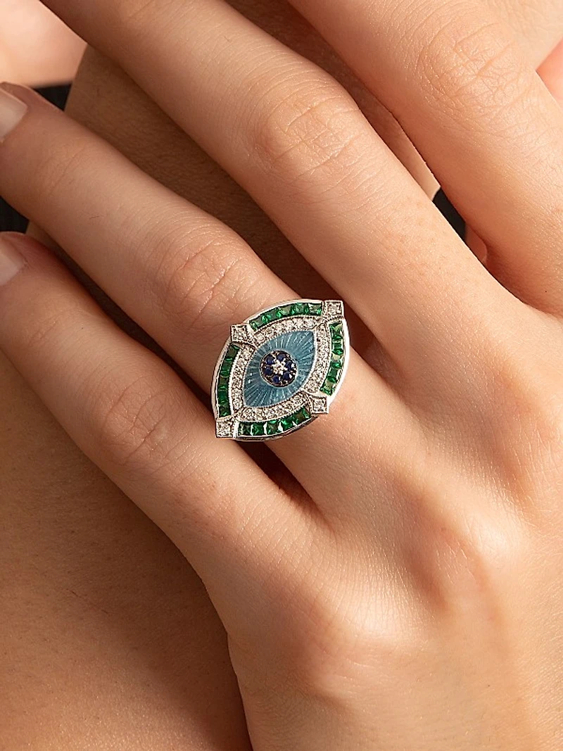 Guardian 14K White Gold, Diamond, Tsavorite & Blue Sapphire Ring
