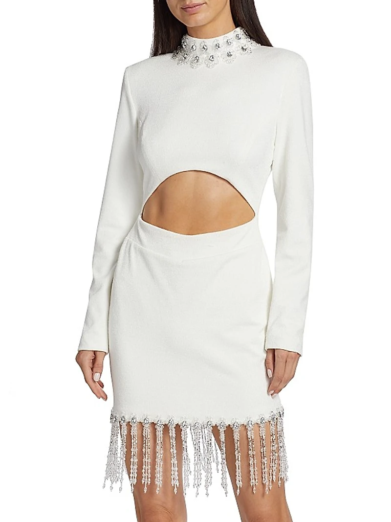 Hand-Beaded High Neck Minidress