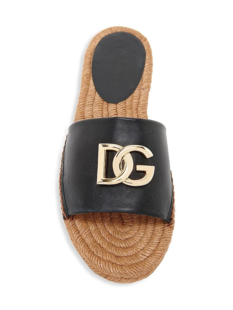 Logo Leather Flat Espadrille Sandals