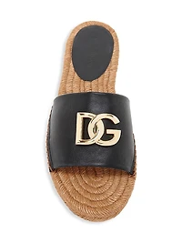 Logo Leather Flat Espadrille Sandals