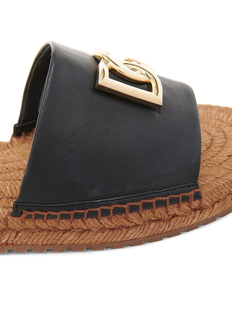 Logo Leather Flat Espadrille Sandals