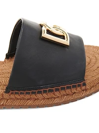 Logo Leather Flat Espadrille Sandals