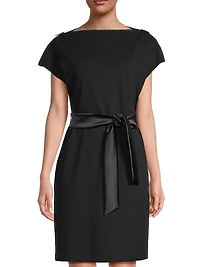 Satin Belt Cap-Sleeve Sheath Dress