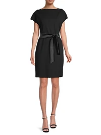 Satin Belt Cap-Sleeve Sheath Dress