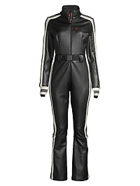 Crystal Belted Stripe Faux Leather Ski Suit