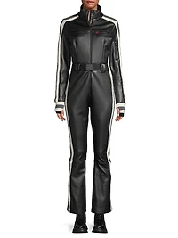 Crystal Belted Stripe Faux Leather Ski Suit