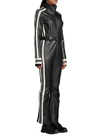 Crystal Belted Stripe Faux Leather Ski Suit