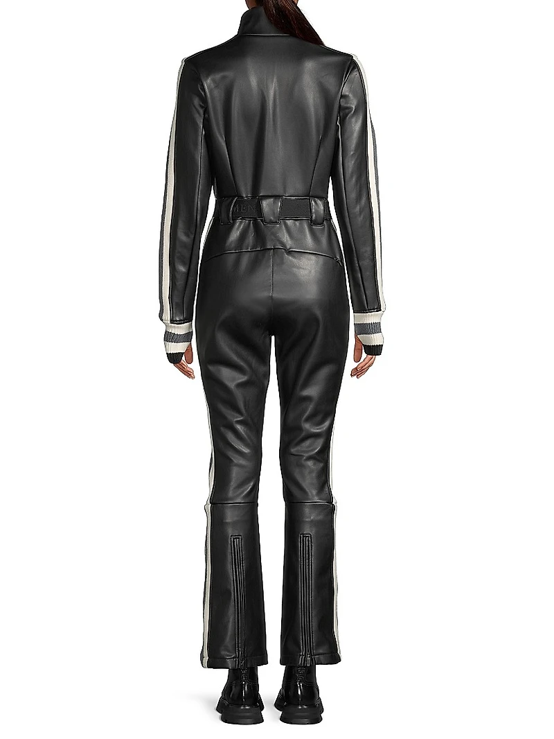 Crystal Belted Stripe Faux Leather Ski Suit