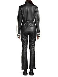 Crystal Belted Stripe Faux Leather Ski Suit