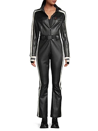 Crystal Belted Stripe Faux Leather Ski Suit