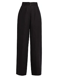 Alina Belted Pleated Linen Wide-Leg Pants