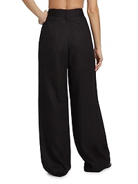 Alina Belted Pleated Linen Wide-Leg Pants
