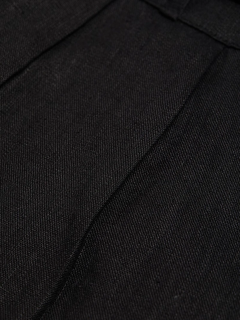 Alina Belted Pleated Linen Wide-Leg Pants