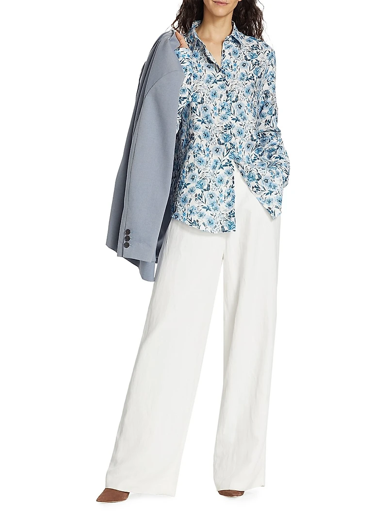 COLLECTION Floral Linen Button-Front Shirt