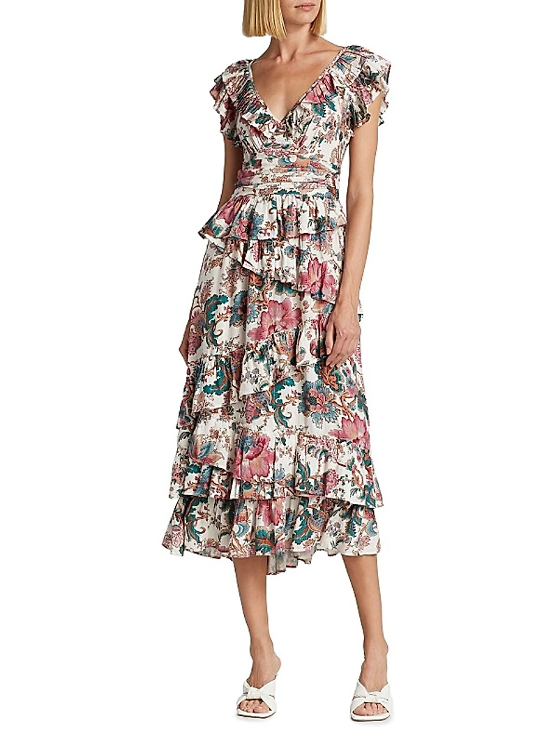 Salome Tiered Open-Back Midi-Dress