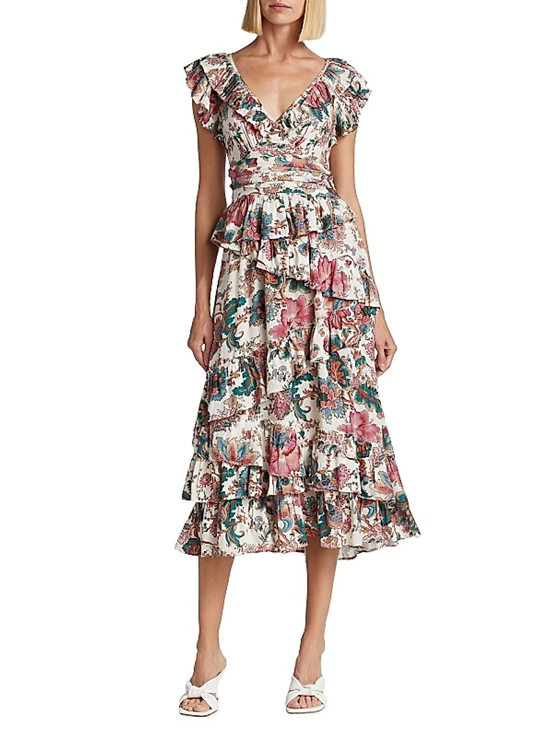 Salome Tiered Open-Back Midi-Dress