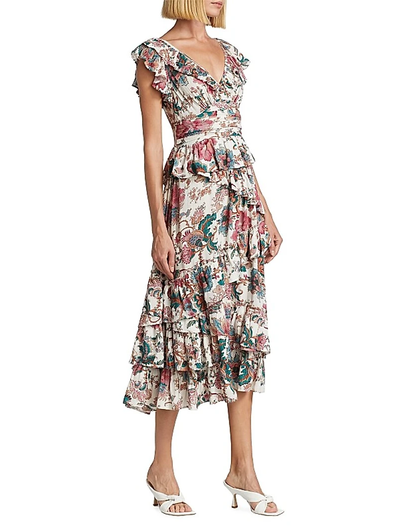 Salome Tiered Open-Back Midi-Dress