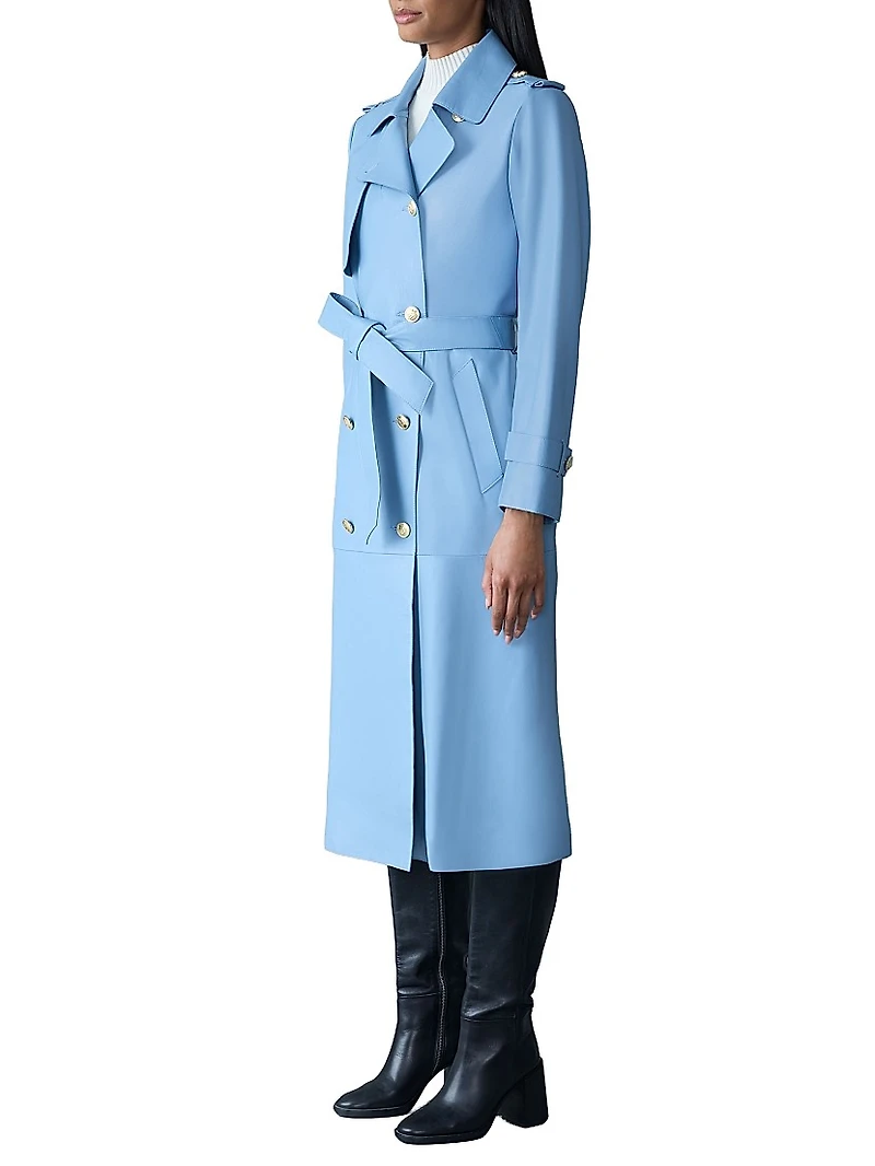 Leather Double-Breasted Belted Coat