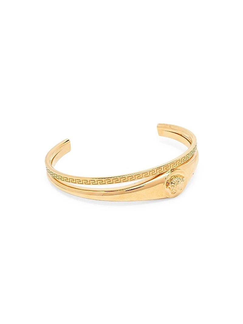 Double Medusa Goldtone Cuff Bracelet
