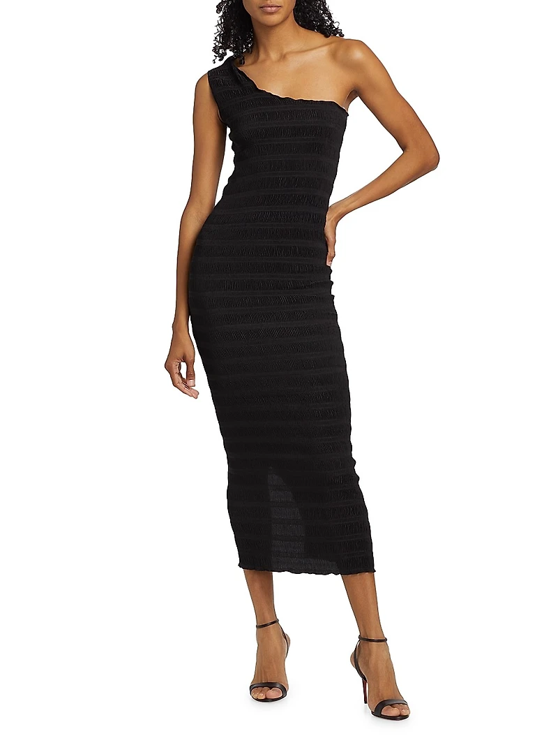 Gigi Satin One-Shoulder Midi-Dress