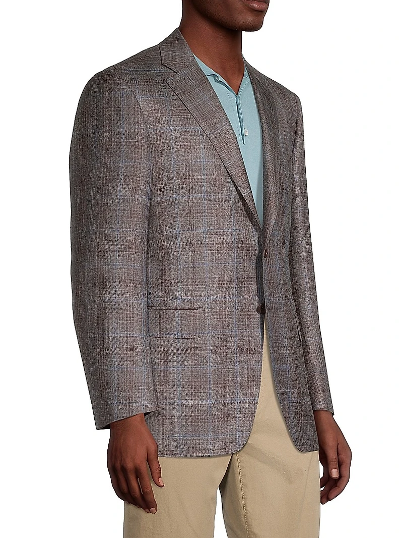Plaid Wool-Blend Blazer