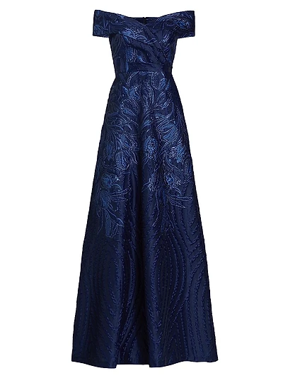 Metallic Floral Off-The-Shoulder Gown