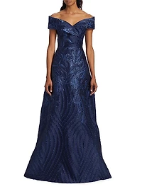 Metallic Floral Off-The-Shoulder Gown