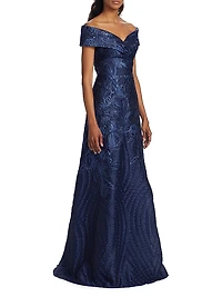 Metallic Floral Off-The-Shoulder Gown