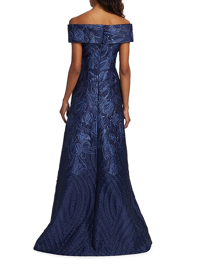 Metallic Floral Off-The-Shoulder Gown