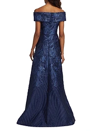 Metallic Floral Off-The-Shoulder Gown