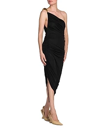 Ruched One-Shoulder Midi-Dress
