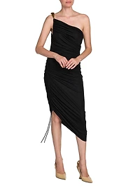 Ruched One-Shoulder Midi-Dress