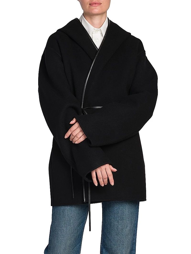 Hooded Wool & Cashmere Wrap Coat