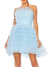 Tiered Feather & Tulle Mini-Dress