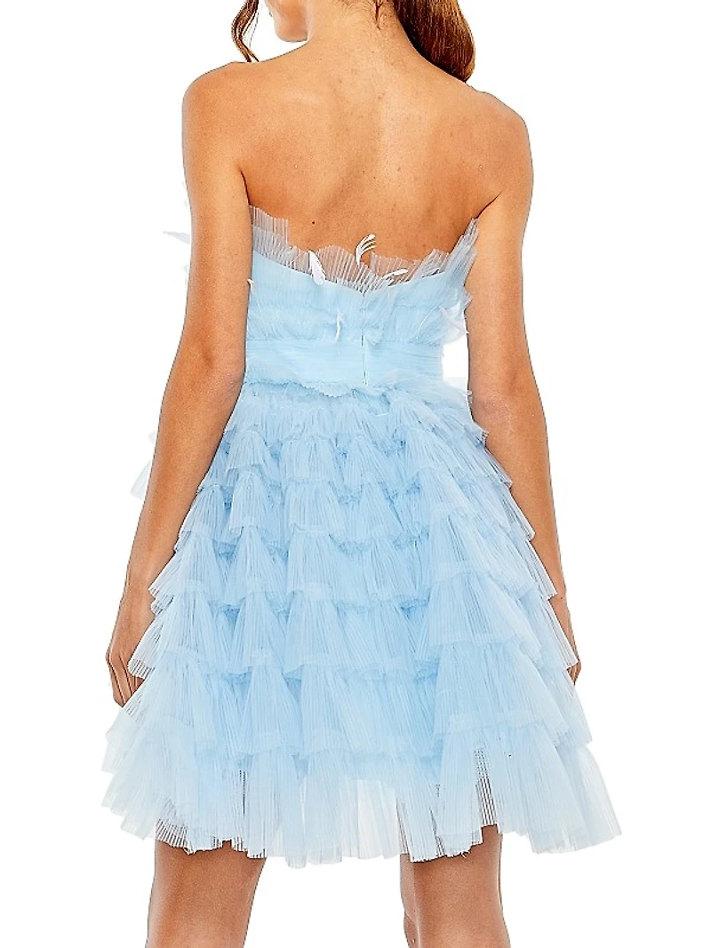 Tiered Feather & Tulle Mini-Dress