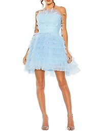 Tiered Feather & Tulle Mini-Dress