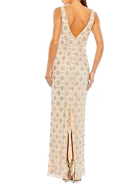 Embellished V-Neck Column Gown