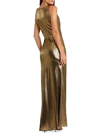 V-Neck Metallic Jersey Gown