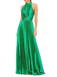 Pleated Satin Halter Gown
