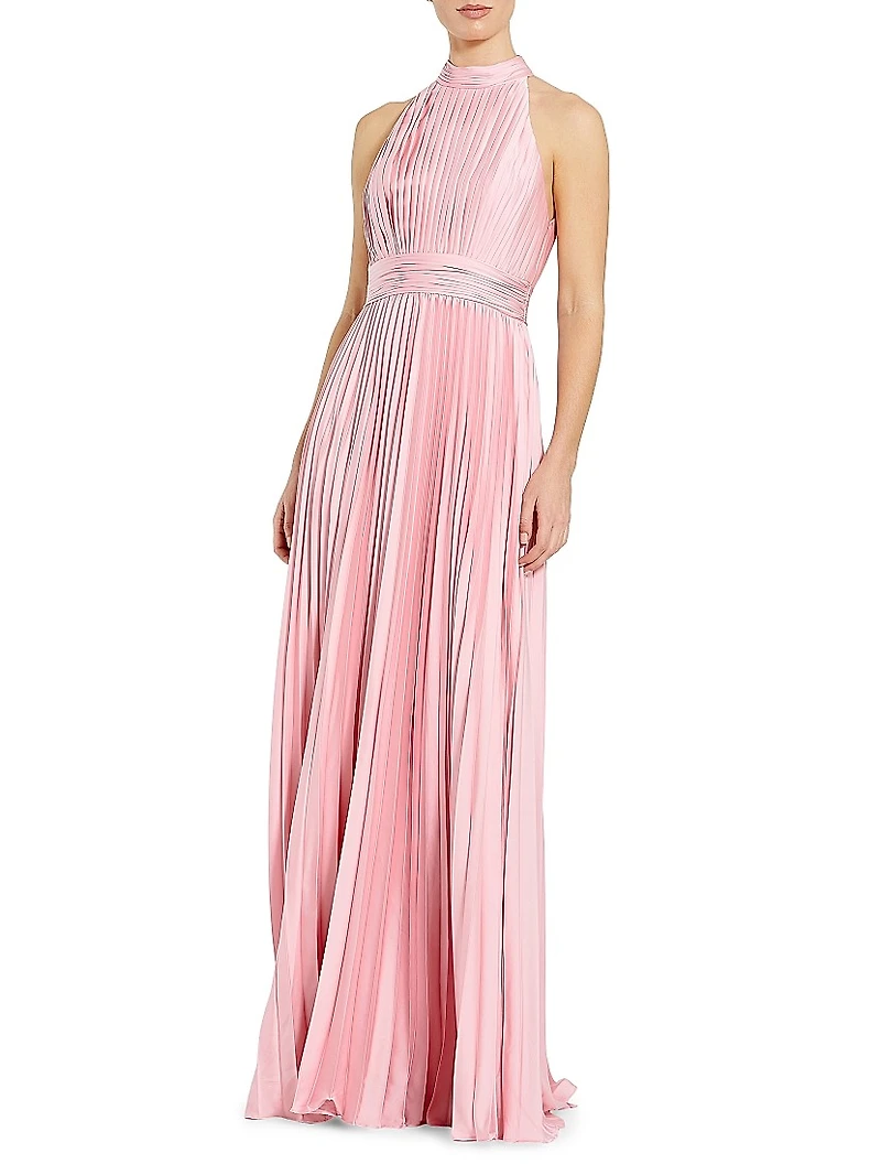 Pleated Satin Halter Gown